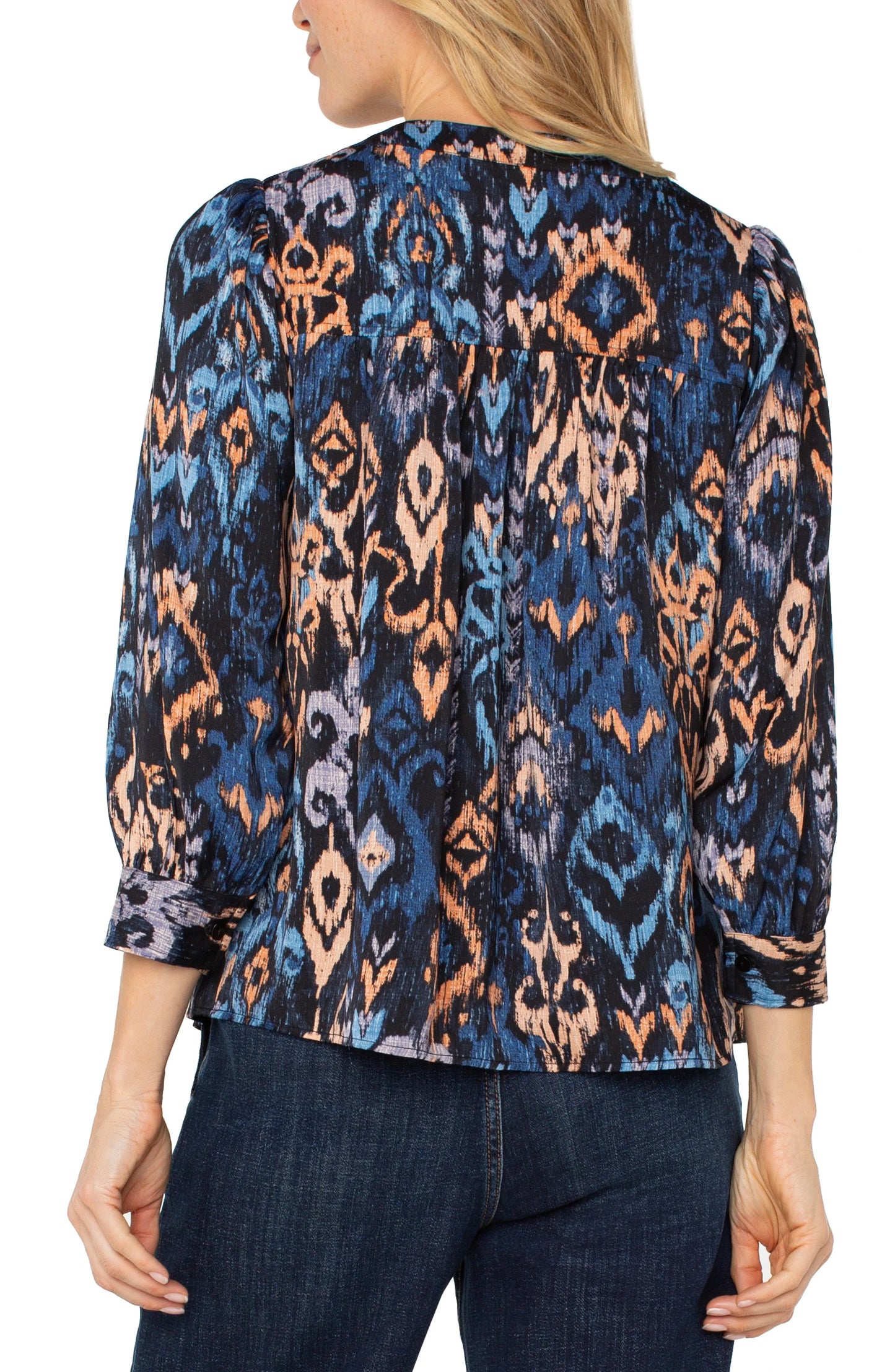 LIVERPOOL 3/4 LENGTH SLEEVE V-NECK POPOVER WOVEN BLOUSE