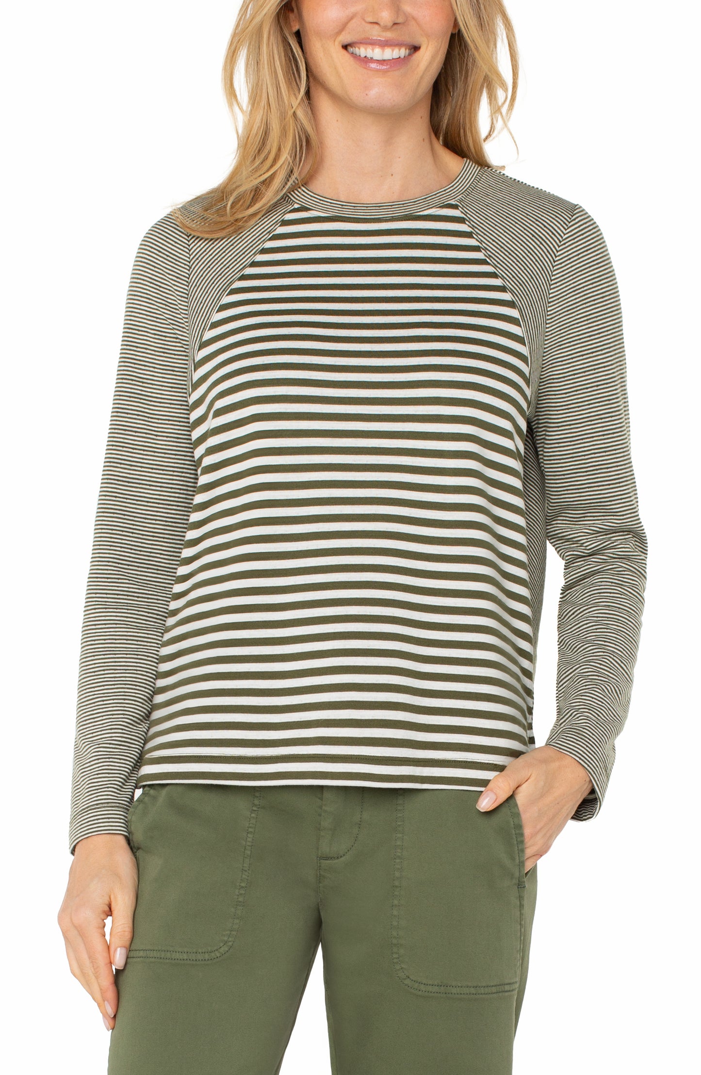 LIVERPOOL LONG SLEEVE CREW NECK KNIT TOP WITH SEAMING