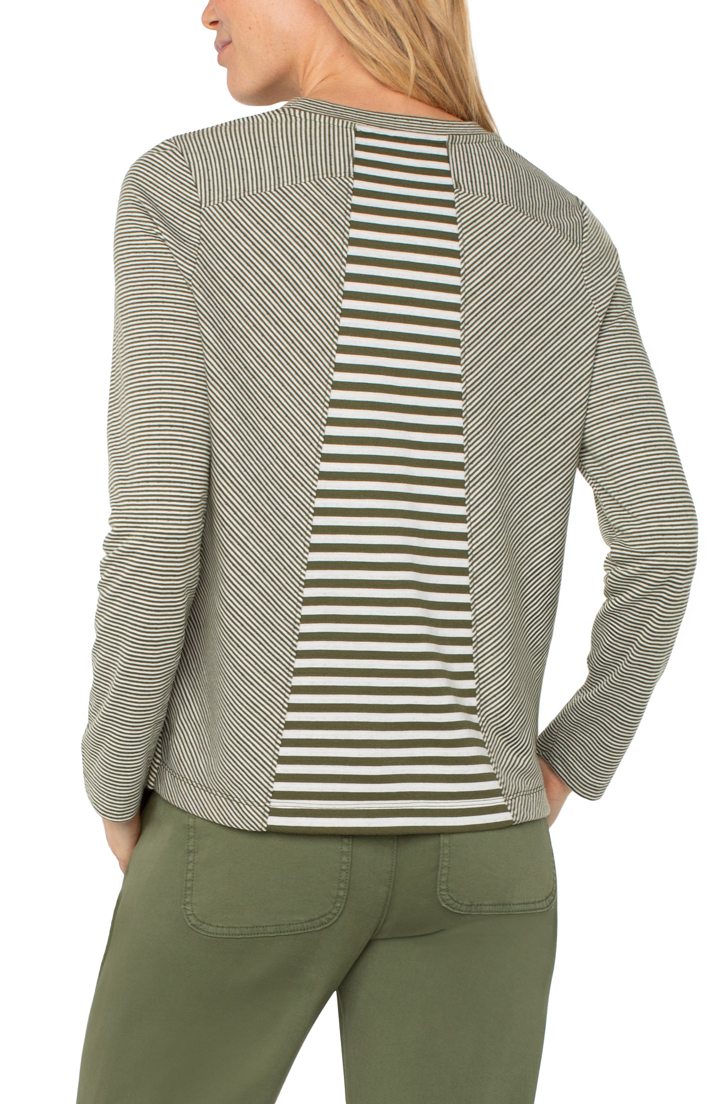 LIVERPOOL LONG SLEEVE CREW NECK KNIT TOP WITH SEAMING