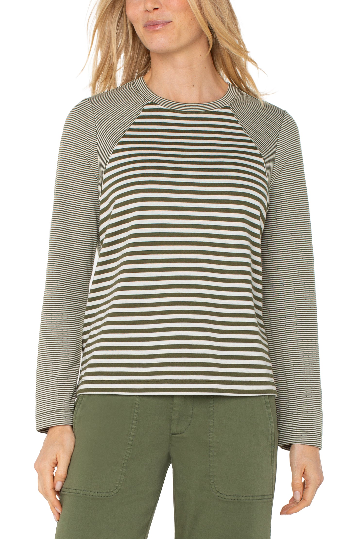 LIVERPOOL LONG SLEEVE CREW NECK KNIT TOP WITH SEAMING
