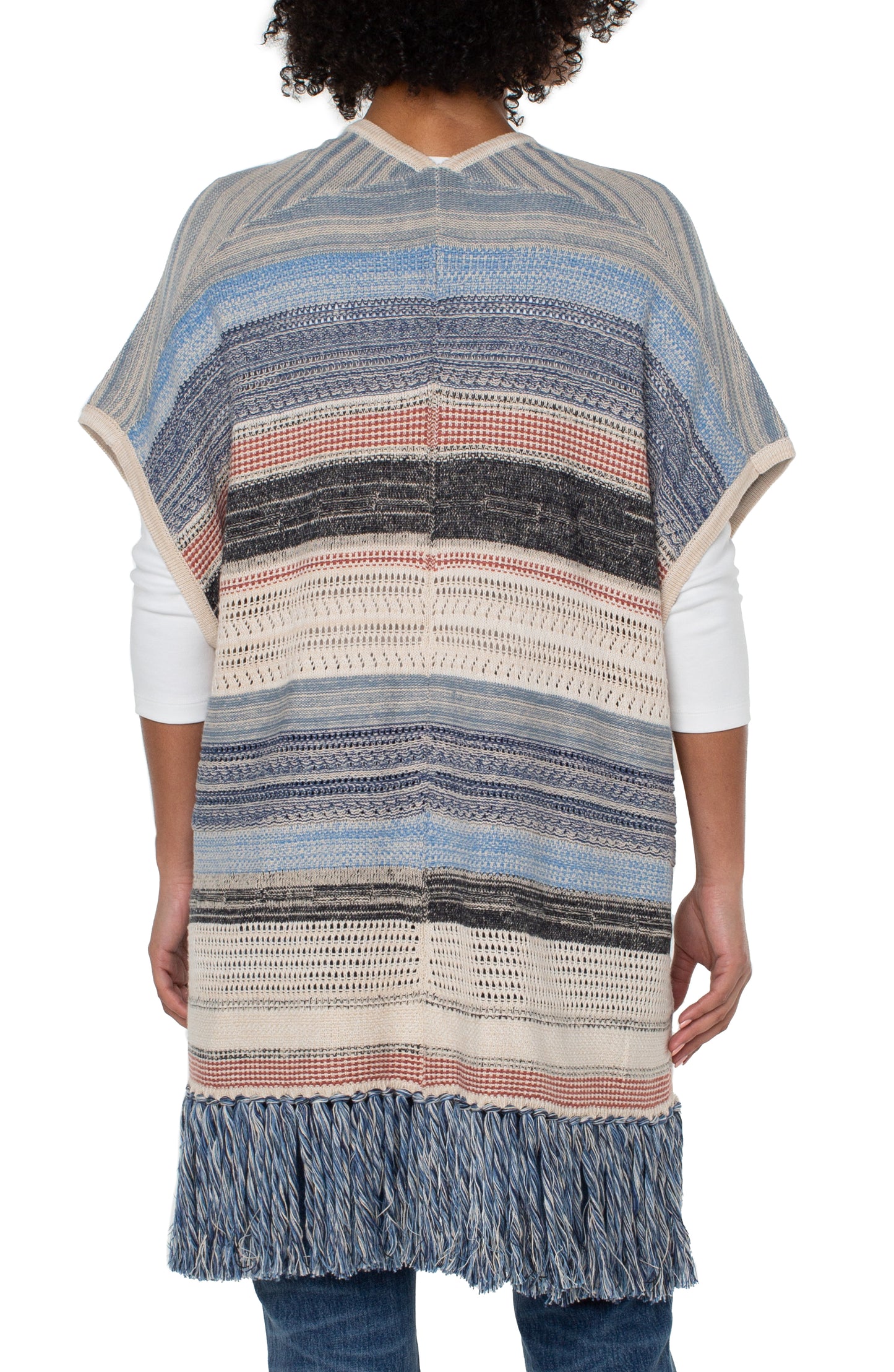 LIVERPOOL SLEEVELESS CARDIGAN SWEATER WITH FRINGE
