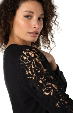 LIVERPOOL LONG SLEEVE CREW NECK LACE INSET KNIT TOP