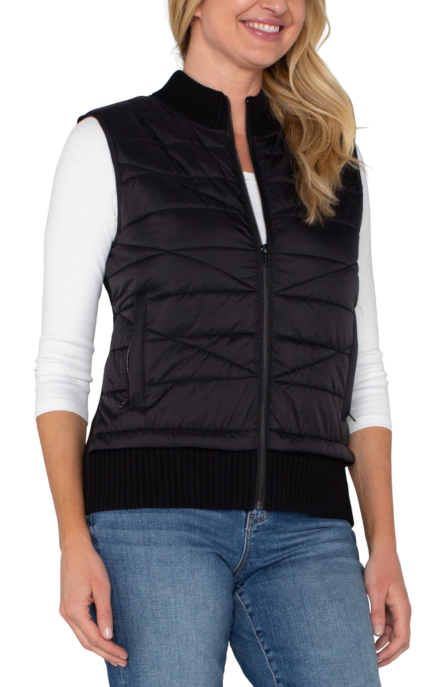 LIVERPOOL SLEEVELESS QUILTED FRONT FULL ZIP SWEATER VEST