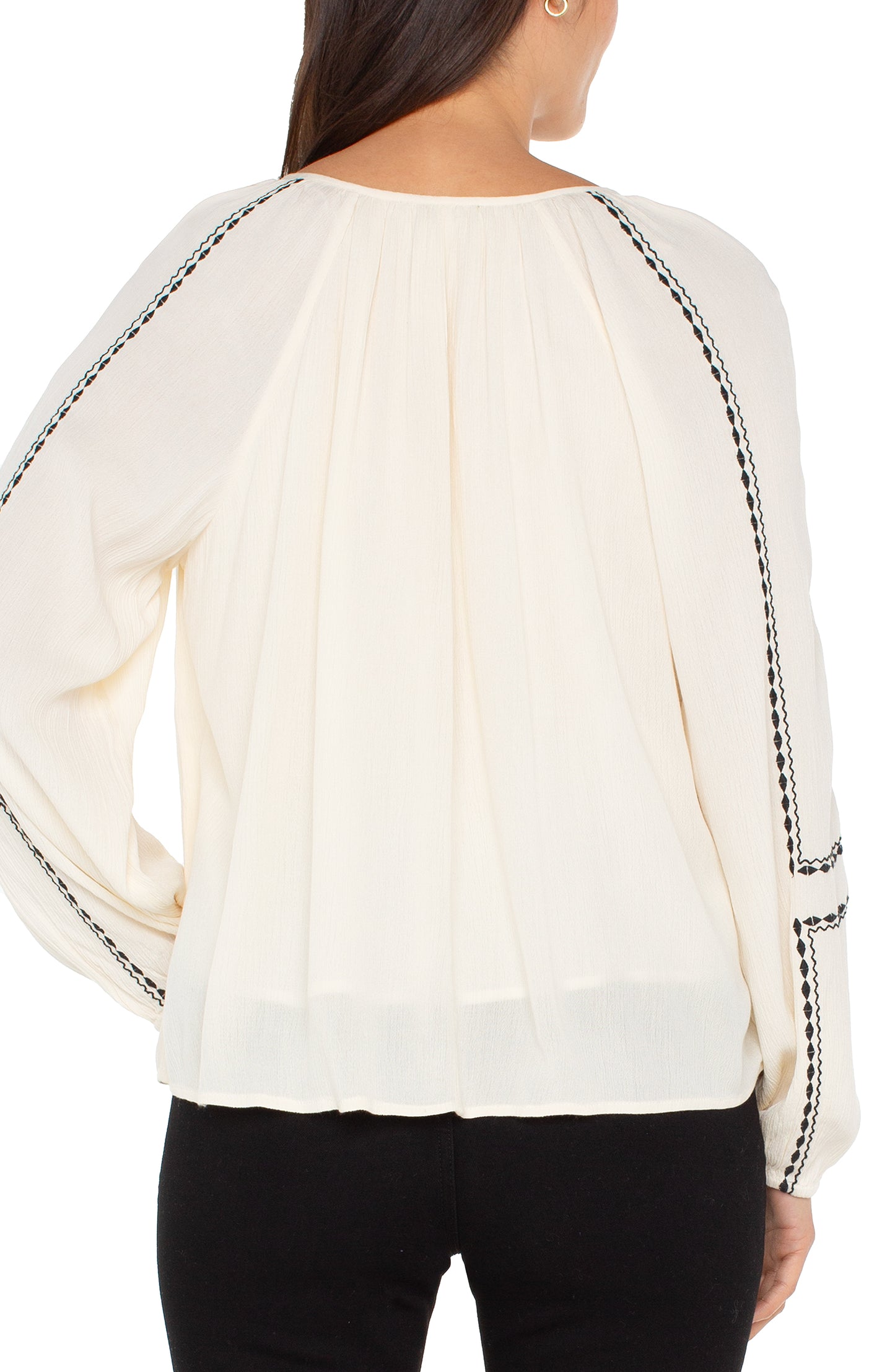 LIVERPOOL LONG SLEEVE WOVEN RAGLAN BLOUSE WITH EMBROIDERY