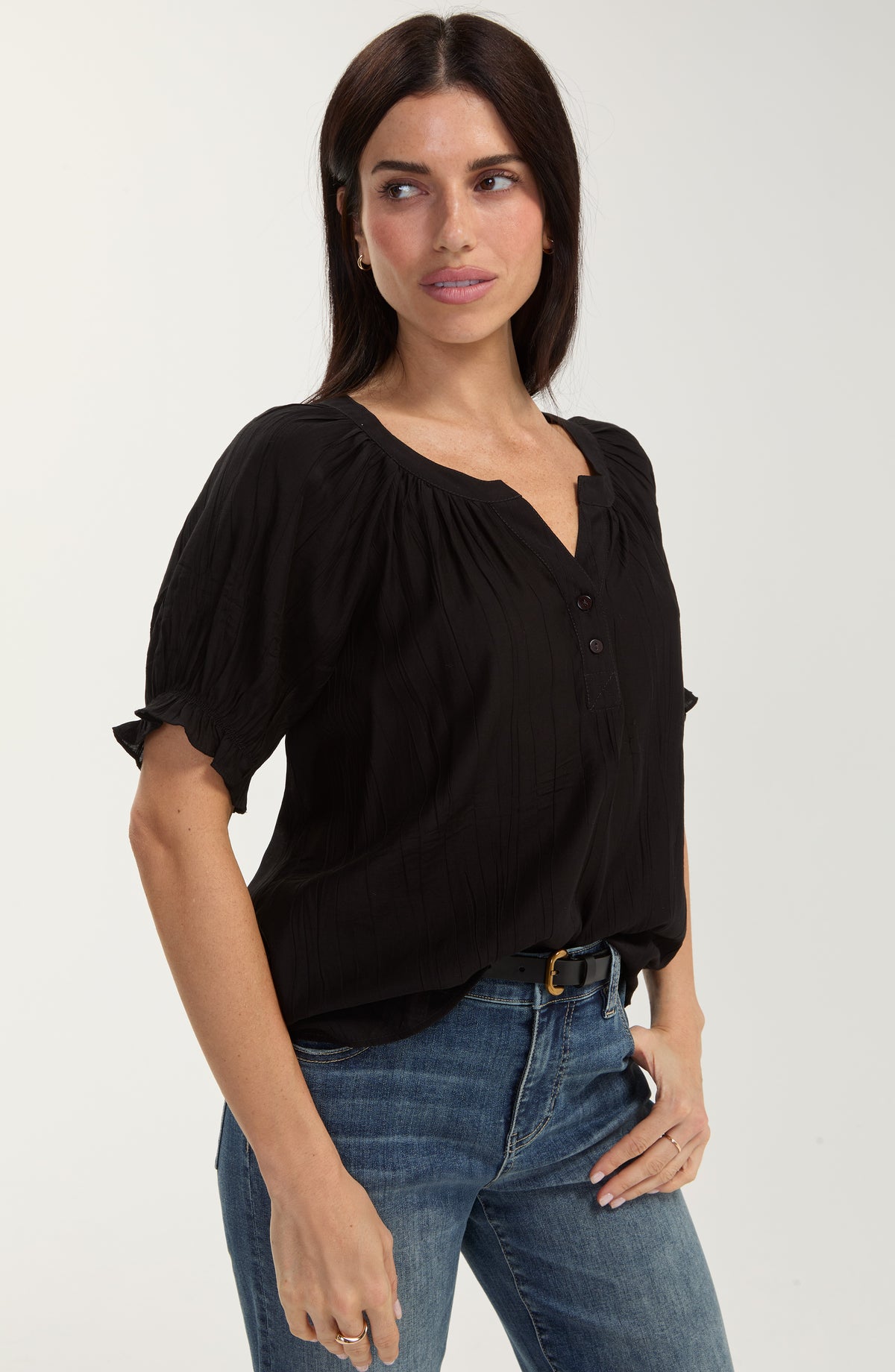 Liverpool Short Sleeve Half Placket Woven Blouse