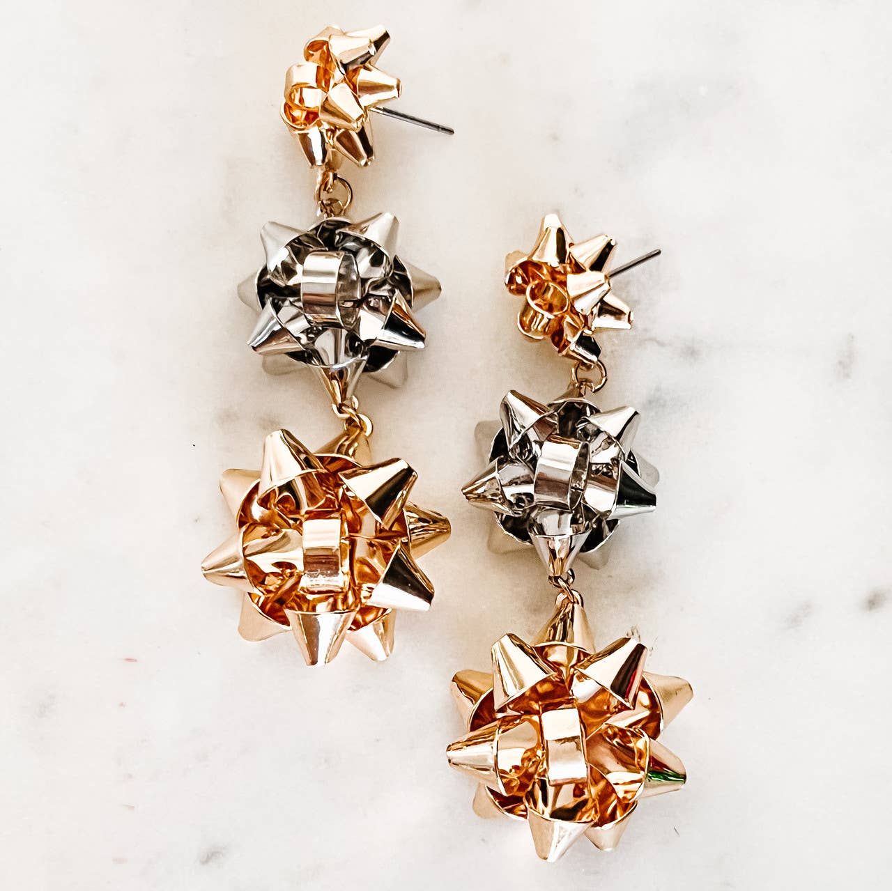 CHRISTMAS BOWS DANGLY EARRINGS
