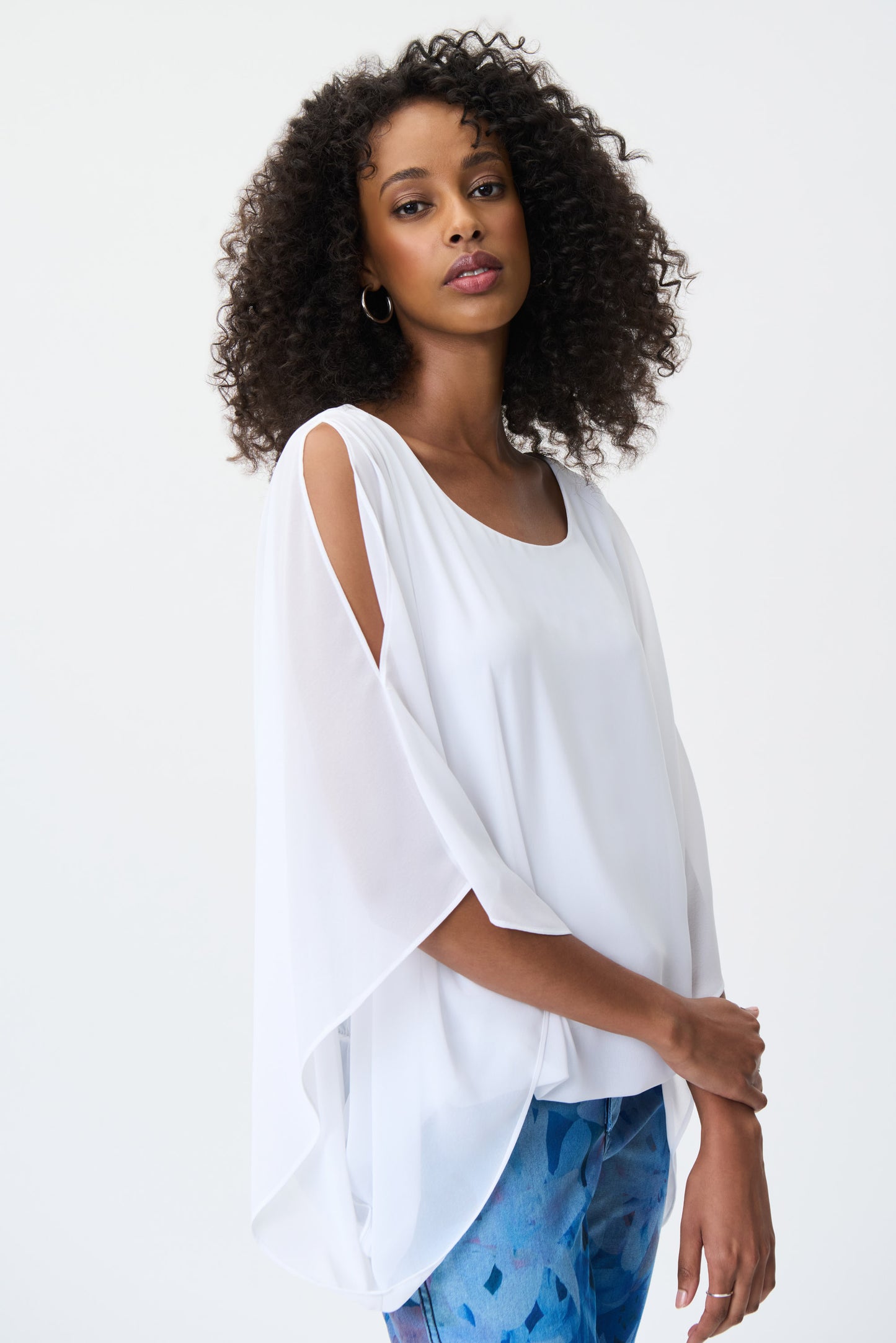 JOSEPH RIBKOFF DRAPE SLEEVE TOP