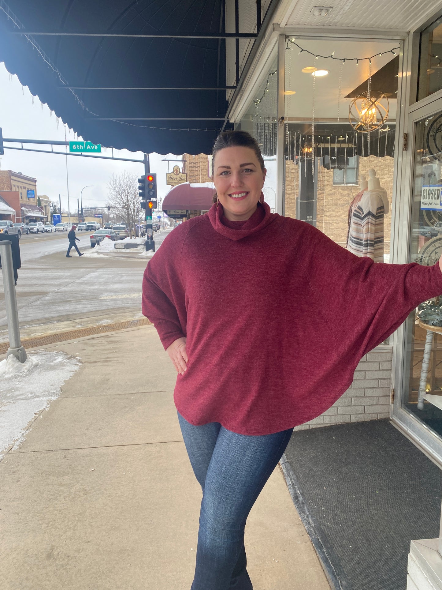 BRUSHED TURTLE NECK CUFF SLEEVE OVER SIZE TOP