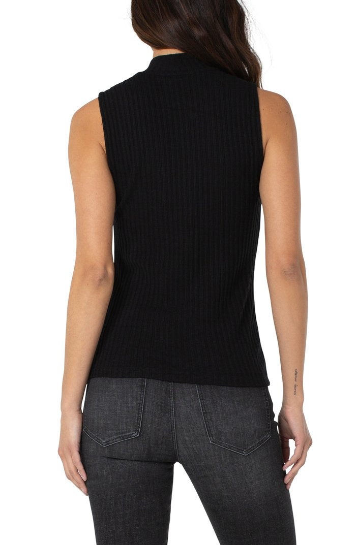 LIVERPOOL MOCK NECK SLEEVELESS RIB-KNIT TOP