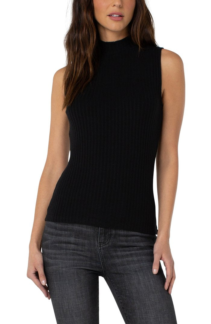 LIVERPOOL MOCK NECK SLEEVELESS RIB-KNIT TOP