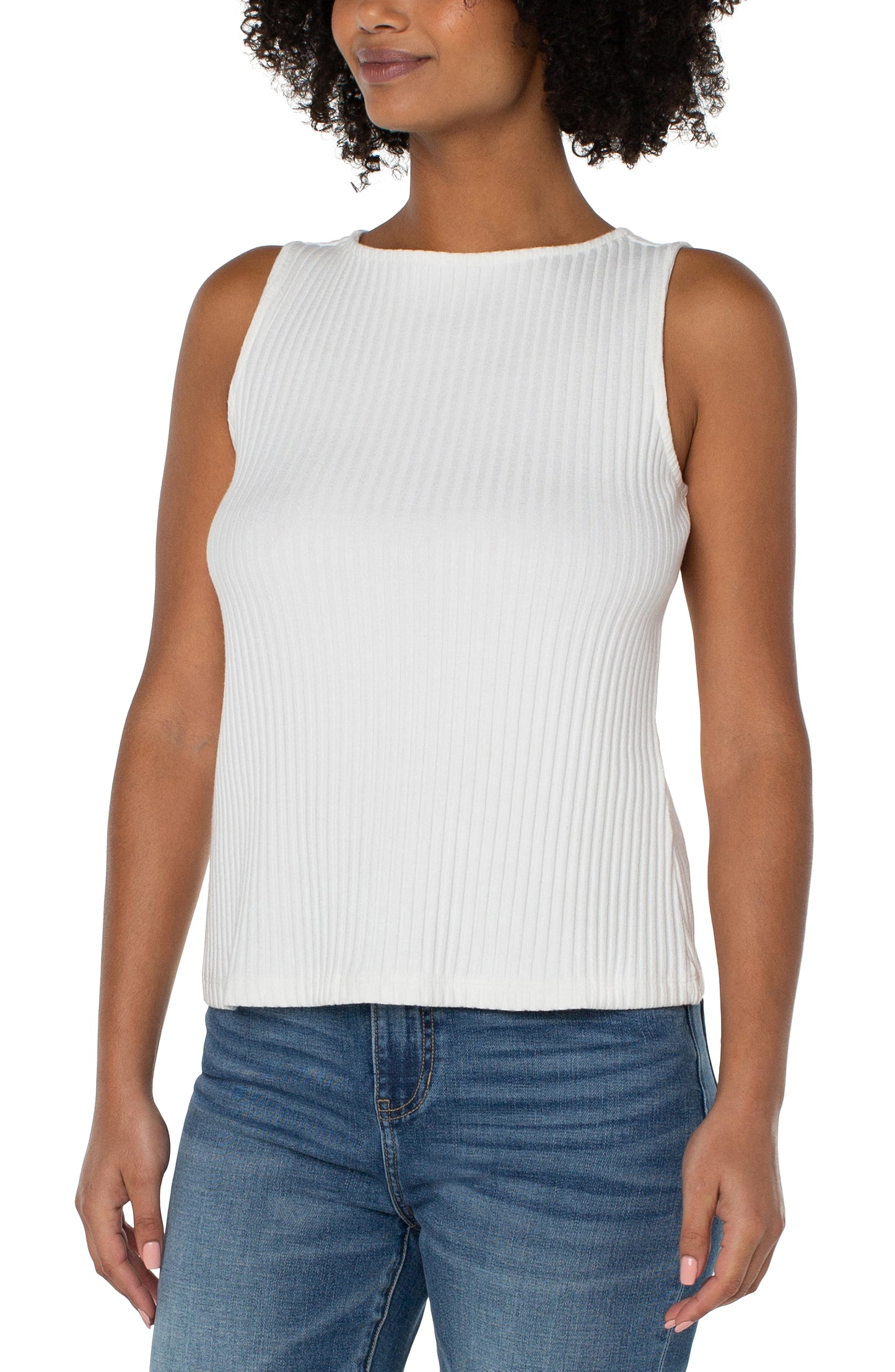 LIVERPOOL SLEEVELESS BOAT NECK RIB KNIT TOP