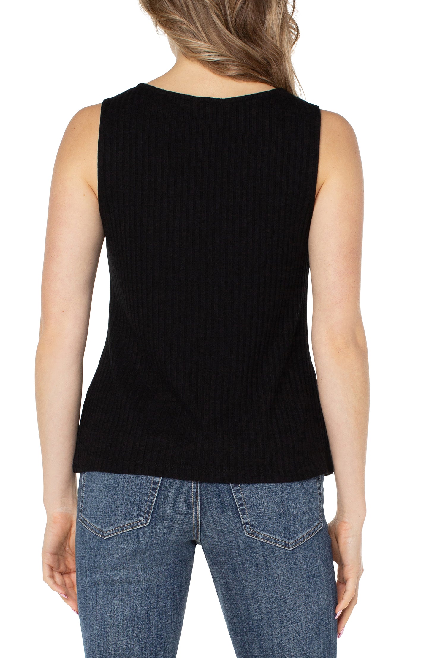 LIVERPOOL SLEEVELESS BOAT NECK RIB KNIT TOP