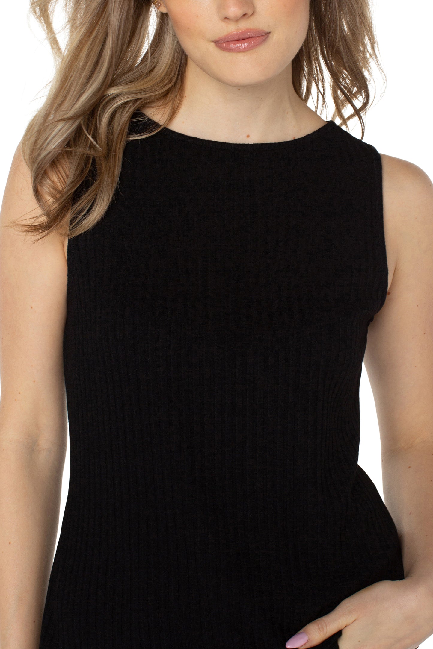 LIVERPOOL SLEEVELESS BOAT NECK RIB KNIT TOP