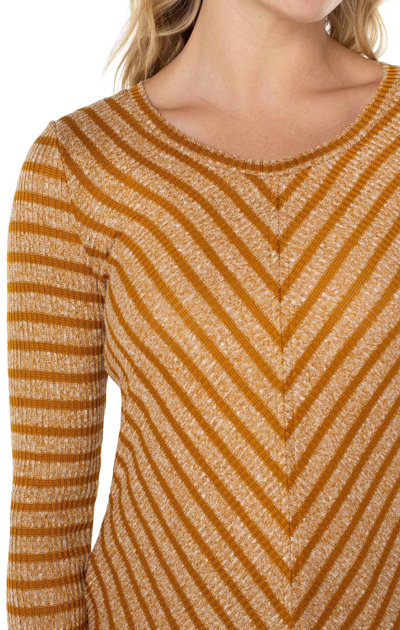 LIVERPOOL 3/4 LENGTH SLEEVE MITER FRONT SCOOP NECK KNIT TOP