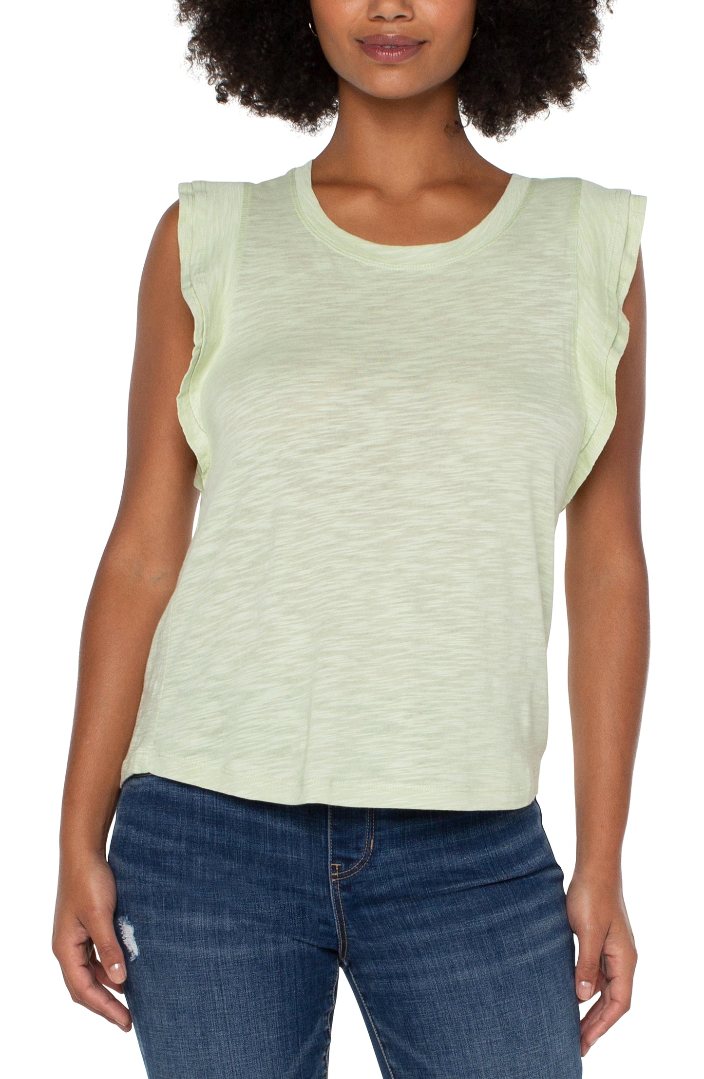LIVERPOOL DOUBLE LAYER FLUTTER SLEEVE SLUB KNIT TOP