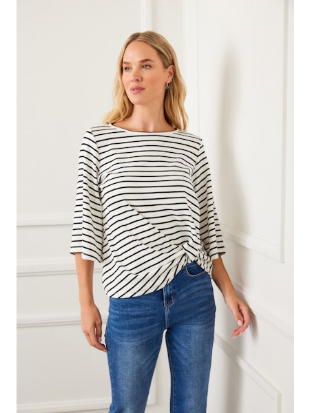 STRIPE FLARE SLEEVE PICK UP TOP