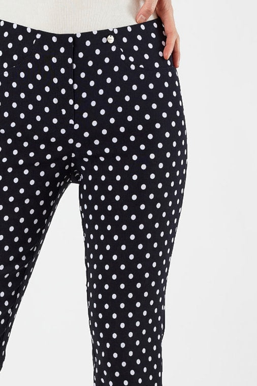 Robell Bella Trousers - Navy Polka Dot 69
