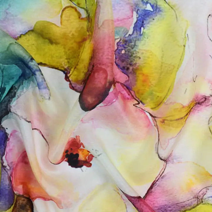 DANICA FLORAL WATERCOLOR SILK SCARF