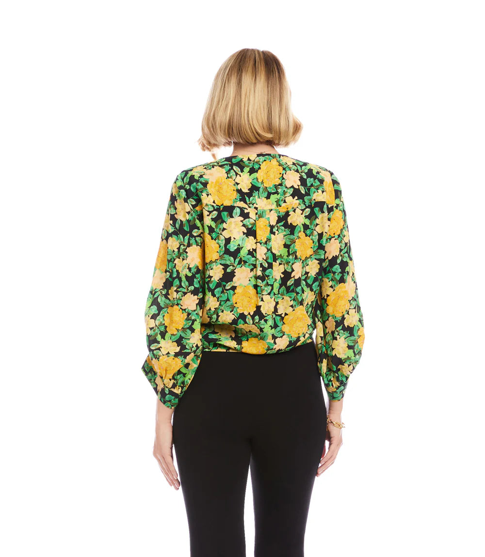 Blouson Sleeve Tie-Front Top
