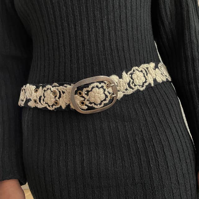 TWO-TONE EMBROIDERED WOOL BELT