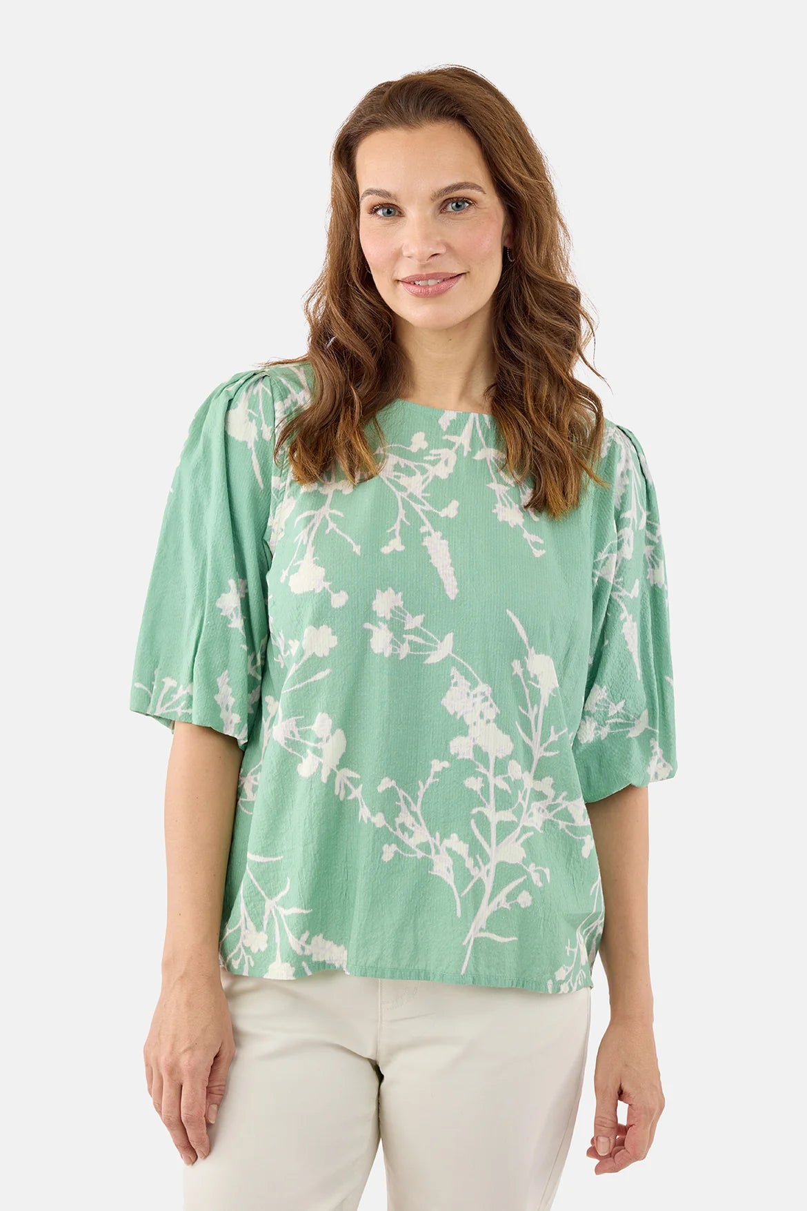 Jensen Printed Seersucker Blouse