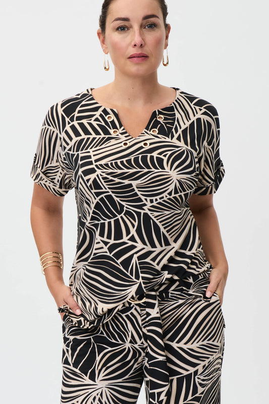 JOSEPH RIBKOFF FOILED TROPICAL PRINT TOP
