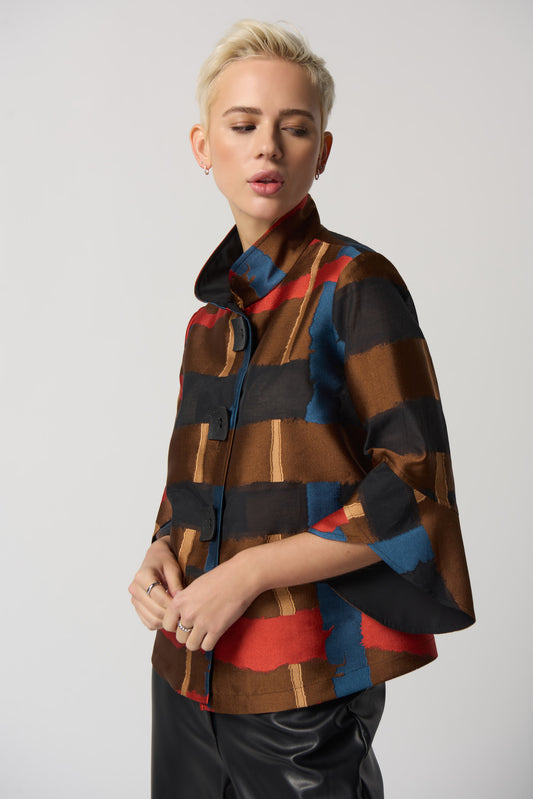 JOSEPH RIBKOFF STAND COLLAR TRAPEZE JACKET