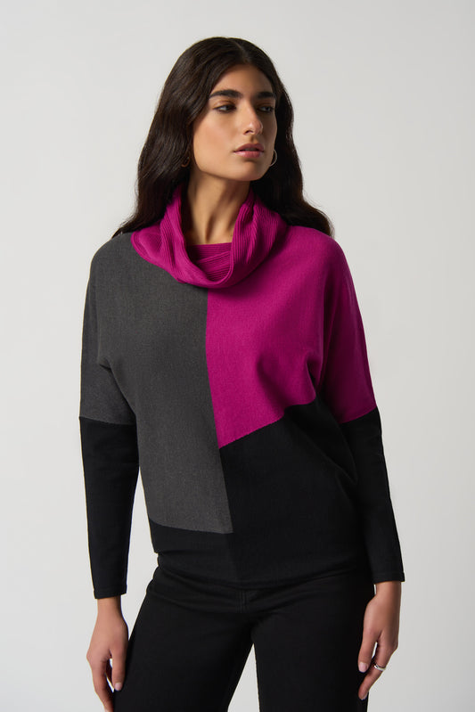 JOSEPH RIBKOFF COLOR-BLOCK COWL NECK SWEATER
