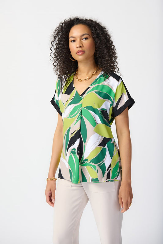JOSEPH RIBKOFF TROPICAL PRINT WOVEN TOP