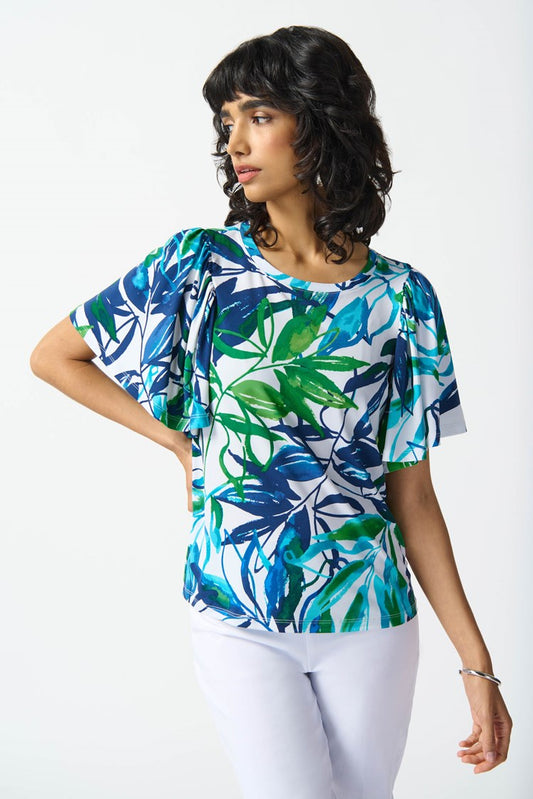 JOSEPH RIBKOFF SILKY KNIT TROPICAL PRINT TOP