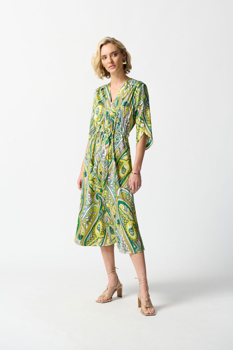 JOSEPH RIBKOFF SATIN PAISLEY PRINT SHIRT DRESS