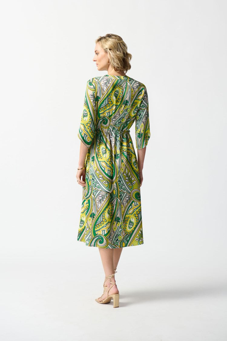 JOSEPH RIBKOFF SATIN PAISLEY PRINT SHIRT DRESS