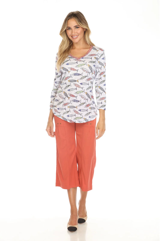 Carine Painted Fish V-Neck