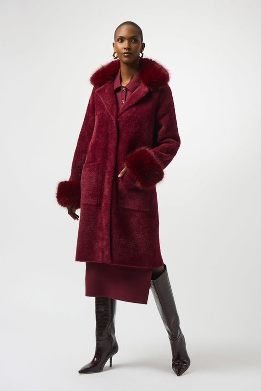 JOSEPH RIBKOFF FEATHER YARN FUAX FUR SWEATER COAT