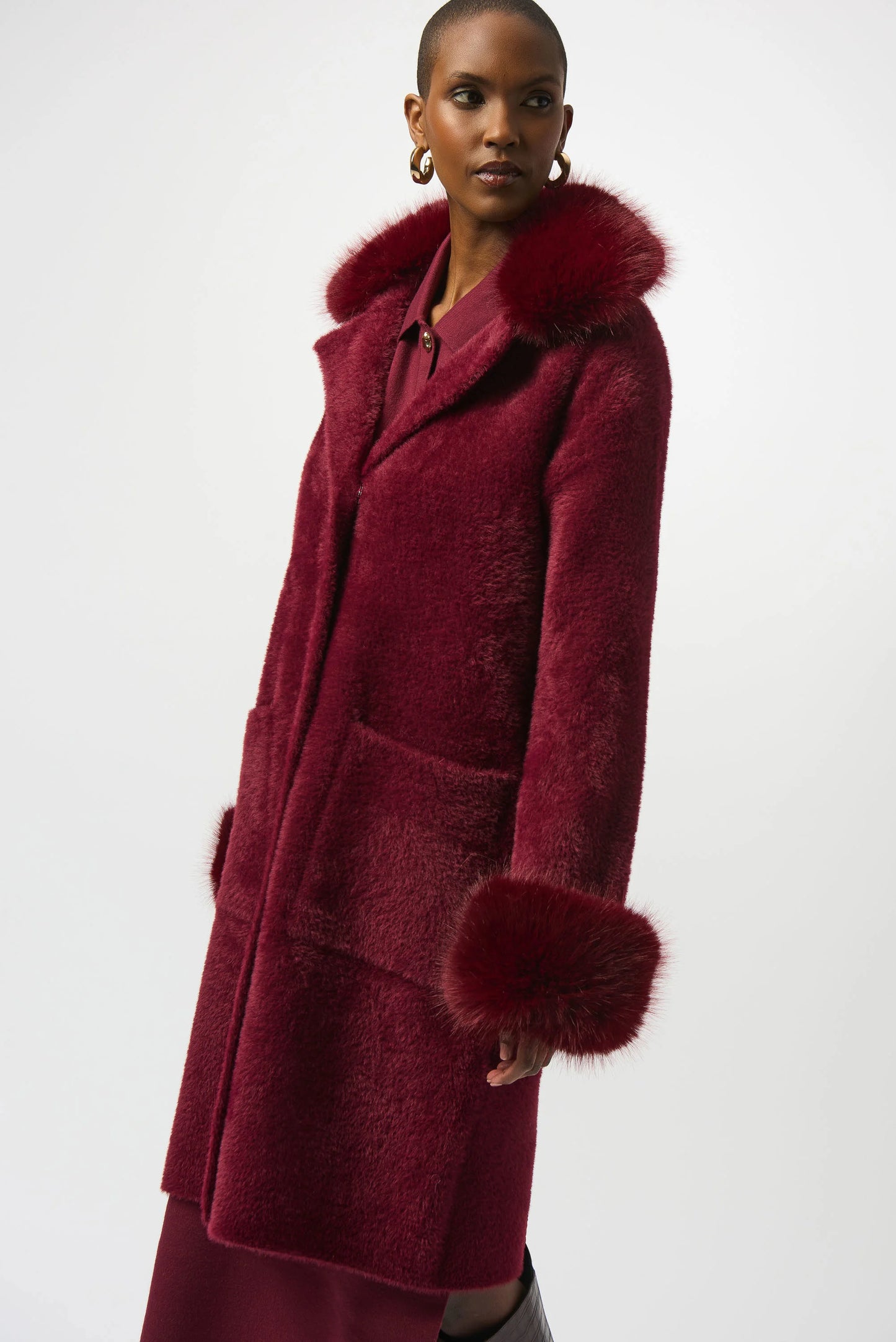 JOSEPH RIBKOFF FEATHER YARN FUAX FUR SWEATER COAT