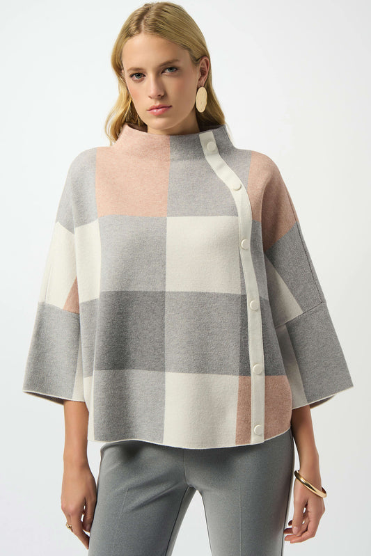 JOSEPH RIBKOFF PLAID JACQUARD SWEATER KNIT TOP