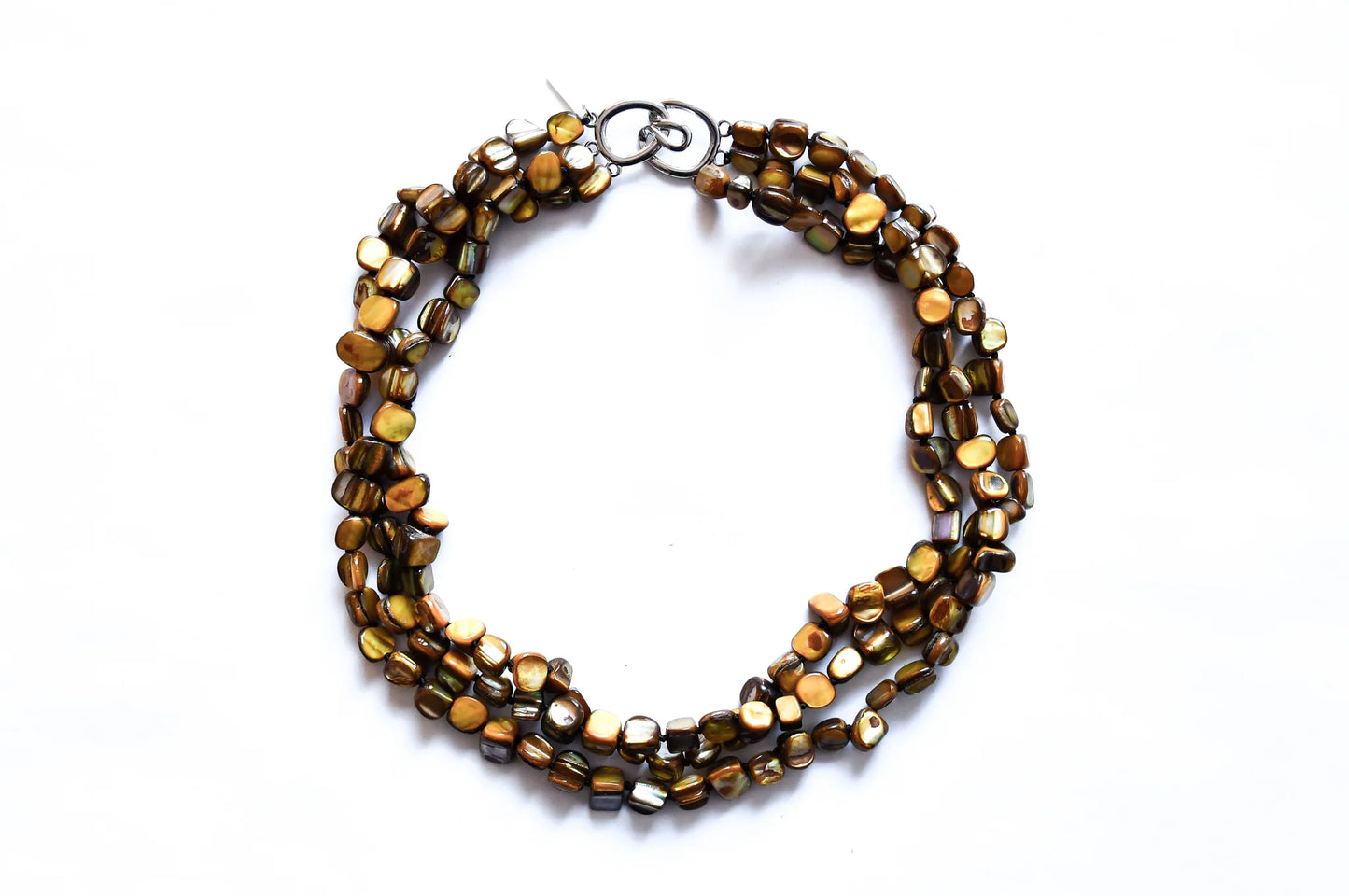 SEA LILY MOTHER-OF-PEARL BROWN NUGGET 3 STRAND NECKLACE