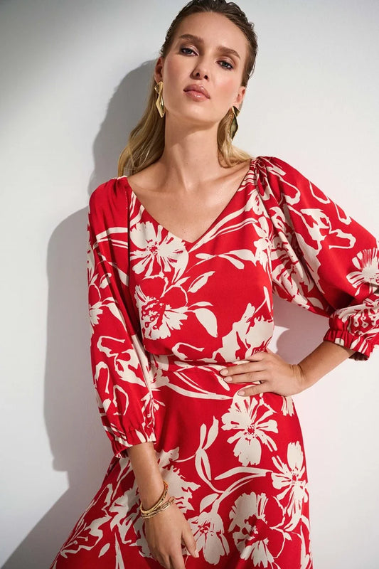 JOSEPH RIBKOFF SATIN FLORAL PRINT STRAIGHT TOP