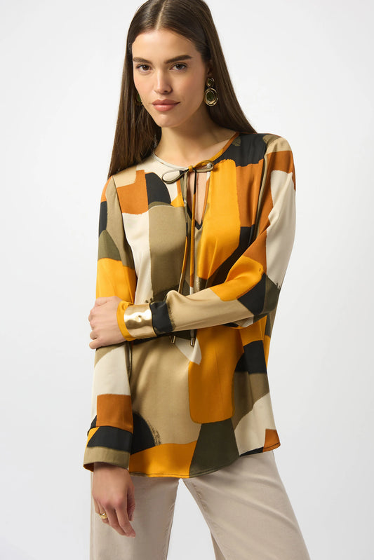JOSEPH RIBKOFF RECYCLED SATIN ABSTRACT PRINT STRAIGHT TUNIC