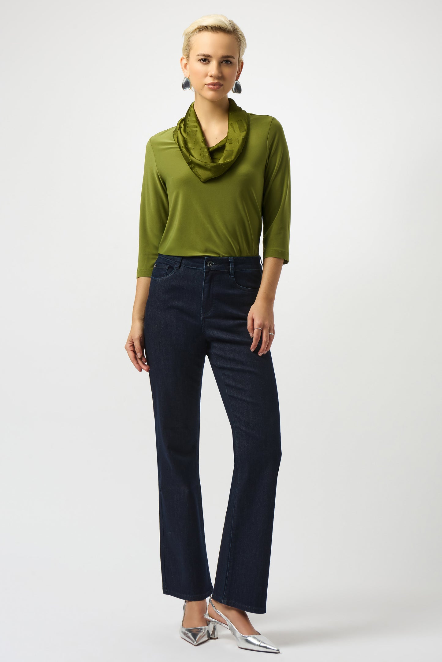 JOSEPH RIBKOFF SILKY KNIT & SATIN BURNOUT FITTED TOP