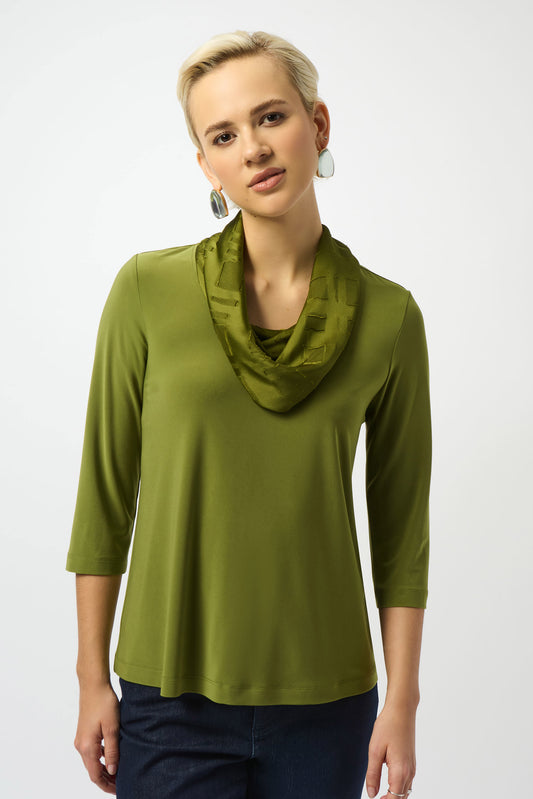 JOSEPH RIBKOFF SILKY KNIT & SATIN BURNOUT FITTED TOP