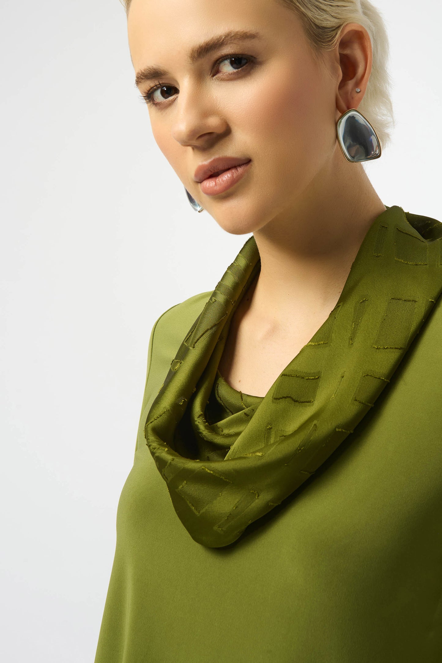 JOSEPH RIBKOFF SILKY KNIT & SATIN BURNOUT FITTED TOP