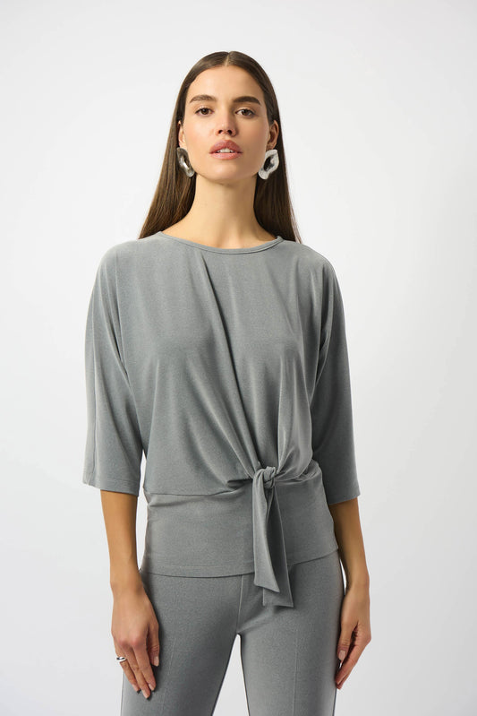 JOSEPH RIBKOFF SILKY KNIT BOXY TOP WITH KNOT DETAIL
