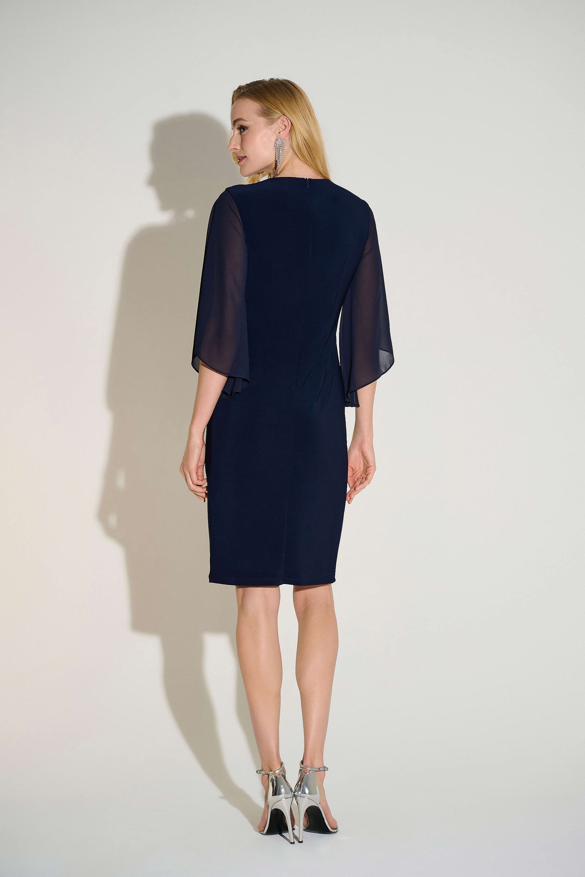 Joseph Ribkoff Silky Knit & Chiffon Sheath Dress Style 253728 Midnight Blue / 6 Joseph Ribkoff Silky Knit & Chiffon Sheath Dress Style 253728 Midnight Blue / 6