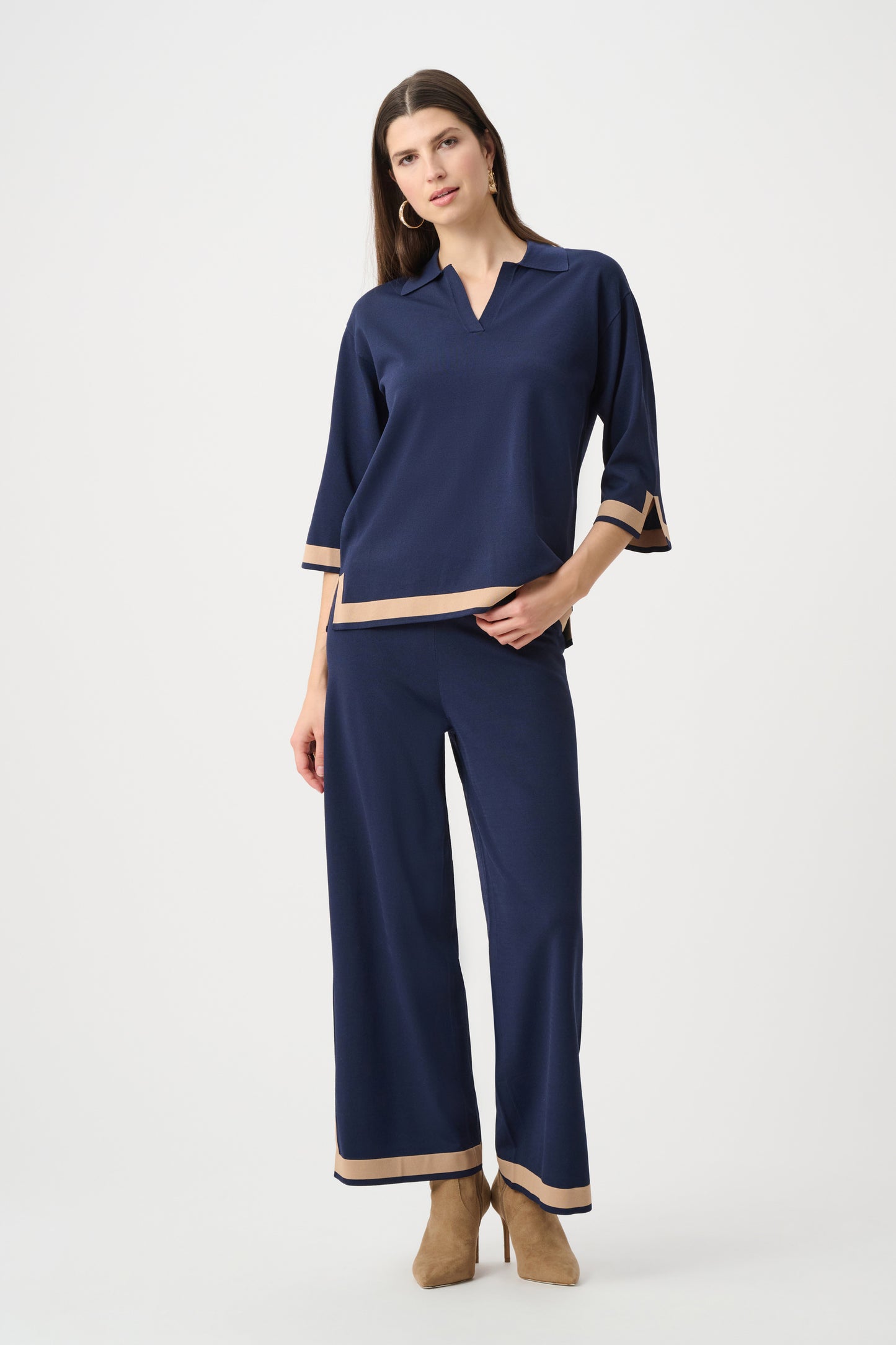 Joseph Ribkoff Sweater Knit Color Block Culotte Pants