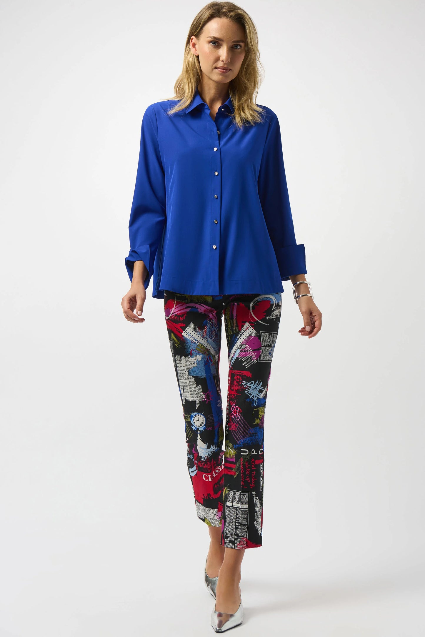 JOSEPH RIBKOFF STRETCH POPLIN BLOUSE WITH ZIPPER ACCENT