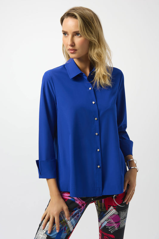 JOSEPH RIBKOFF STRETCH POPLIN BLOUSE WITH ZIPPER ACCENT
