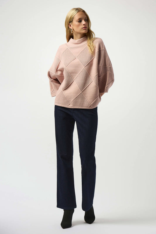 JOSEPH RIBKOFF TEXTURED SWEATER KNIT MOCK NECK PULLOVER
