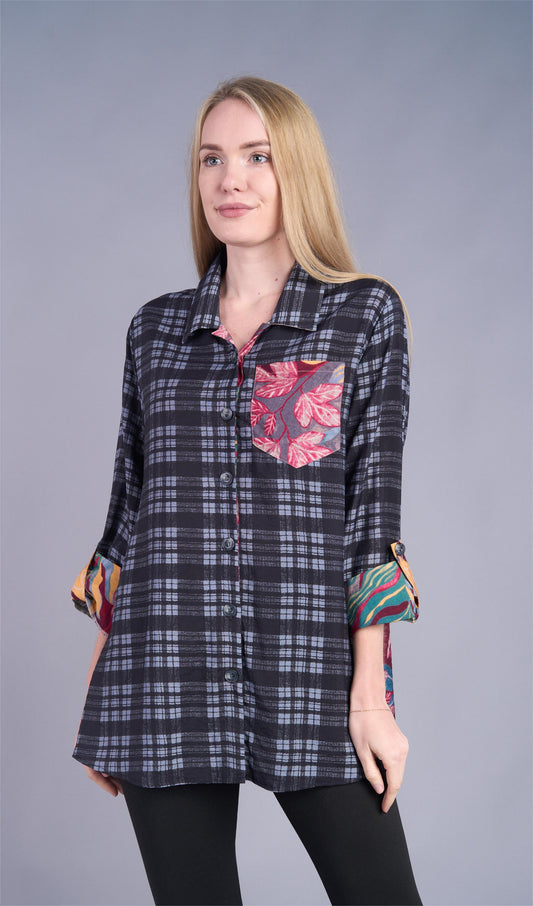 Shana PLAID PRINTED BACK SHIRT