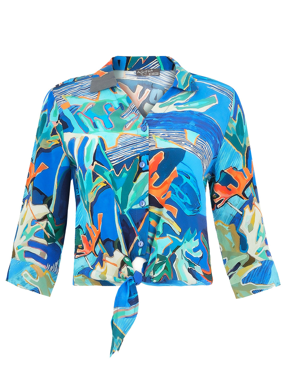 PALMETTO TIE FRONT WOVEN BLOUSE